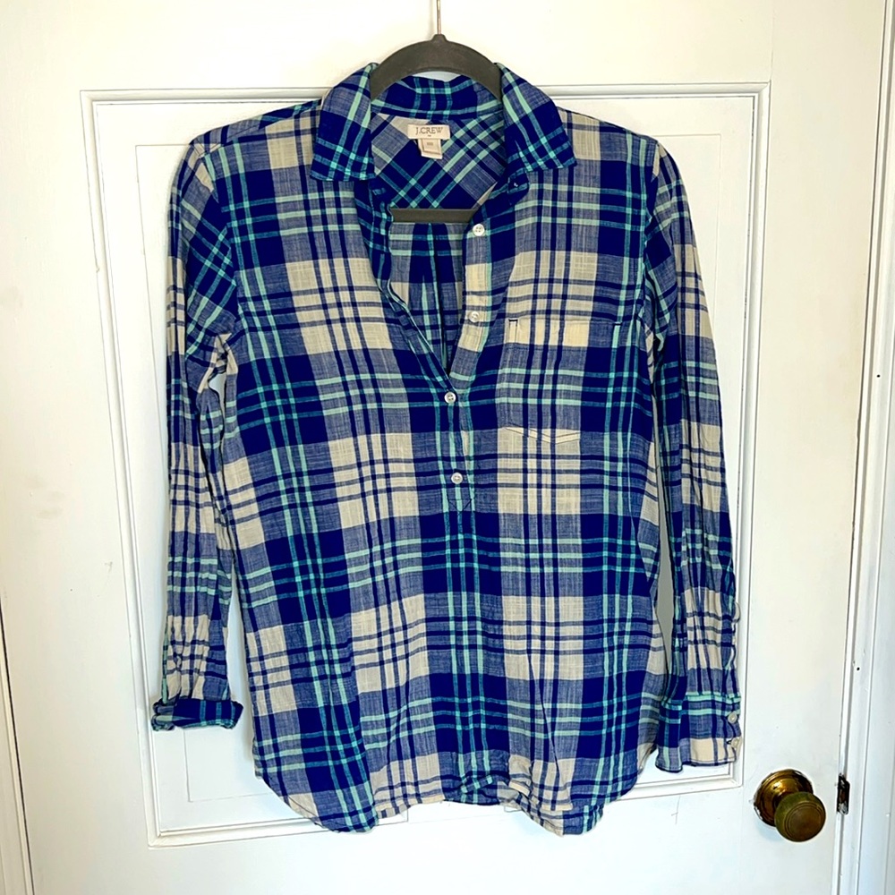 J.Crew Plaid Linen Top
